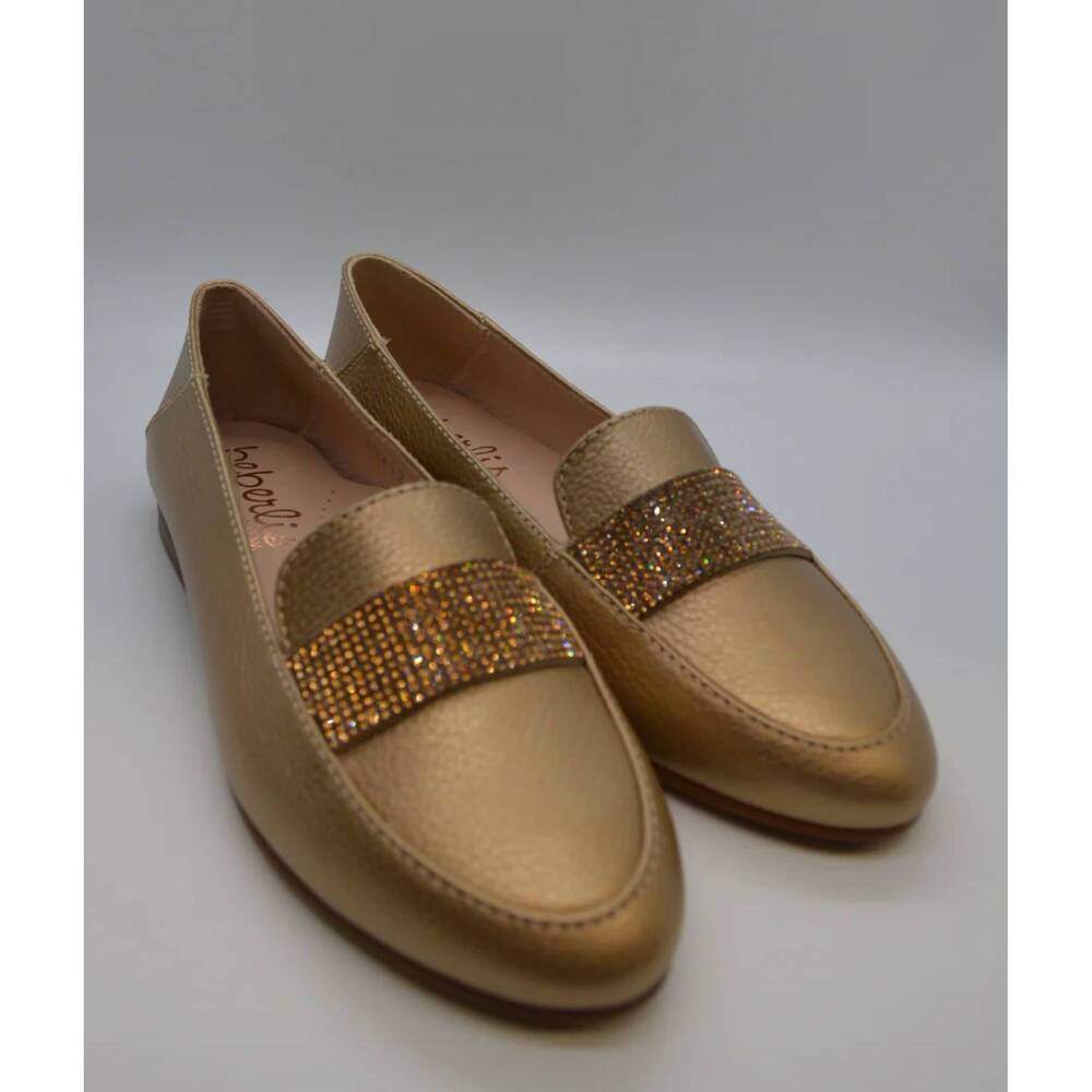 NEW BEBERLIS women's crystal band slip on loafers in sand
